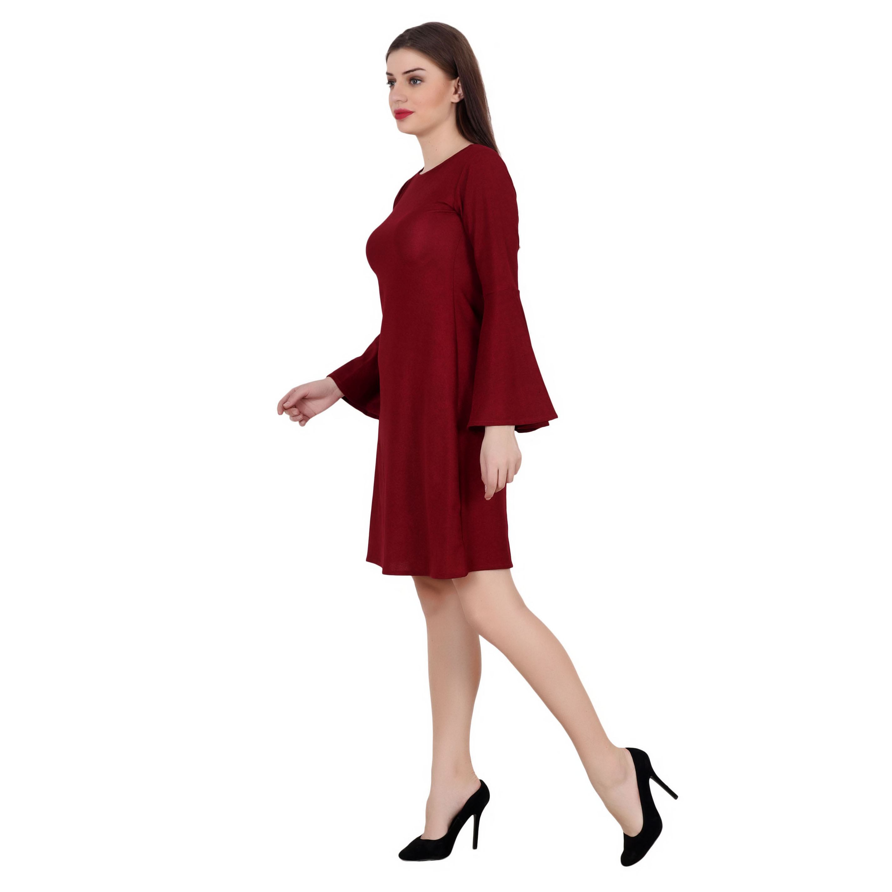 WINE BELL SLEEVE FLARED MIDI